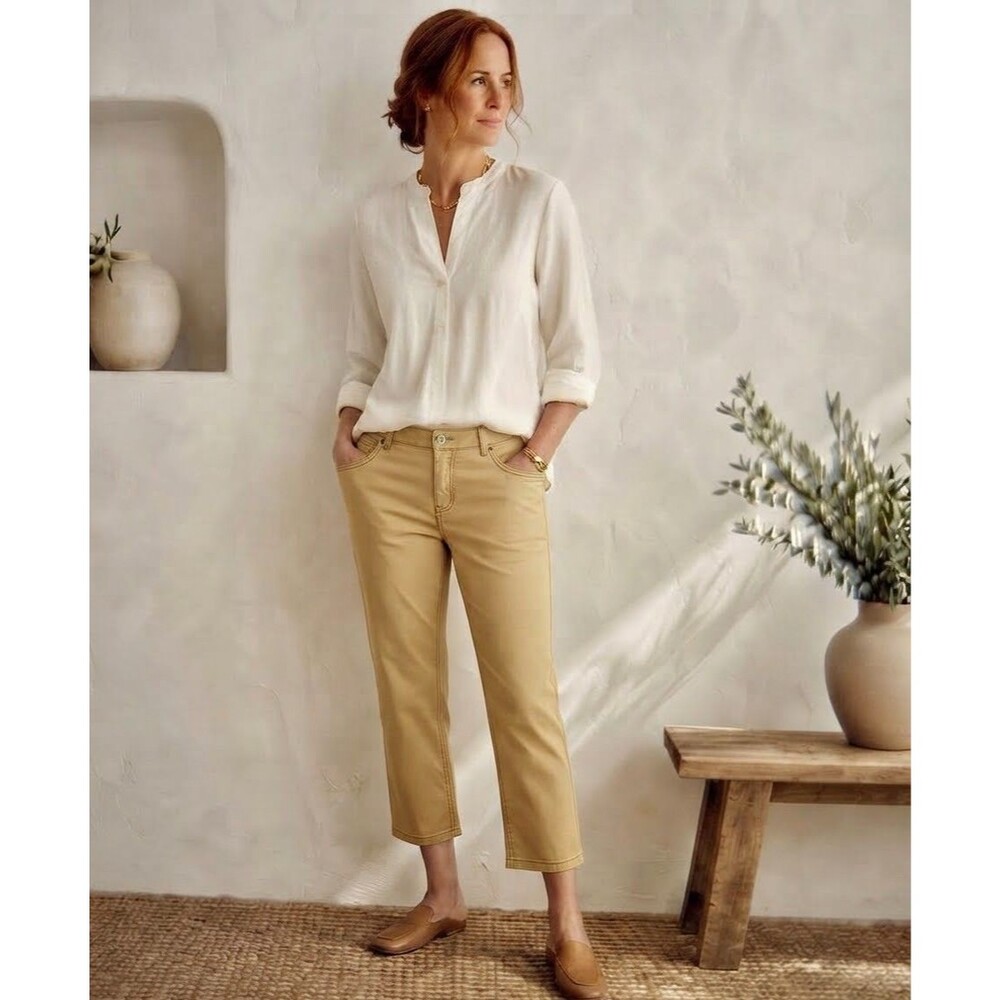 J.Jill Cropped Stretch Pants Women Sz 14 Pet Lt. Yellow Coastal Stretchy Comfort